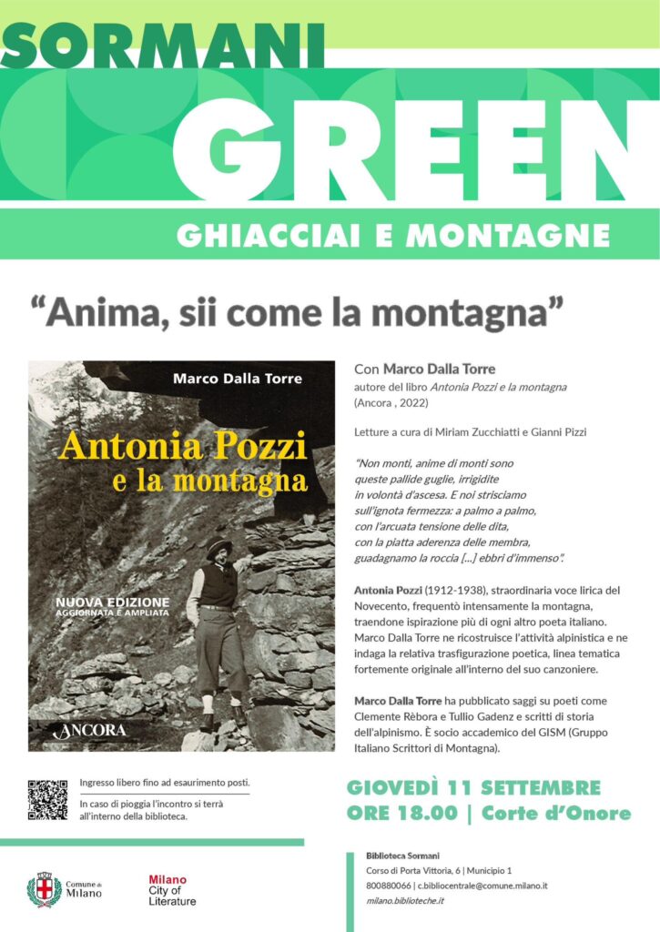 Locandina dell'incontro dell'11 settembre su Antonia Pozzi con Marco Dalla Torre